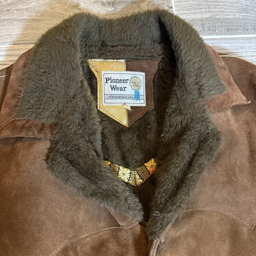 Vintage Pioneer Wear Men's Suede Leather Western Jacket Coat Lined 46 Retro - Picture 6 of 16